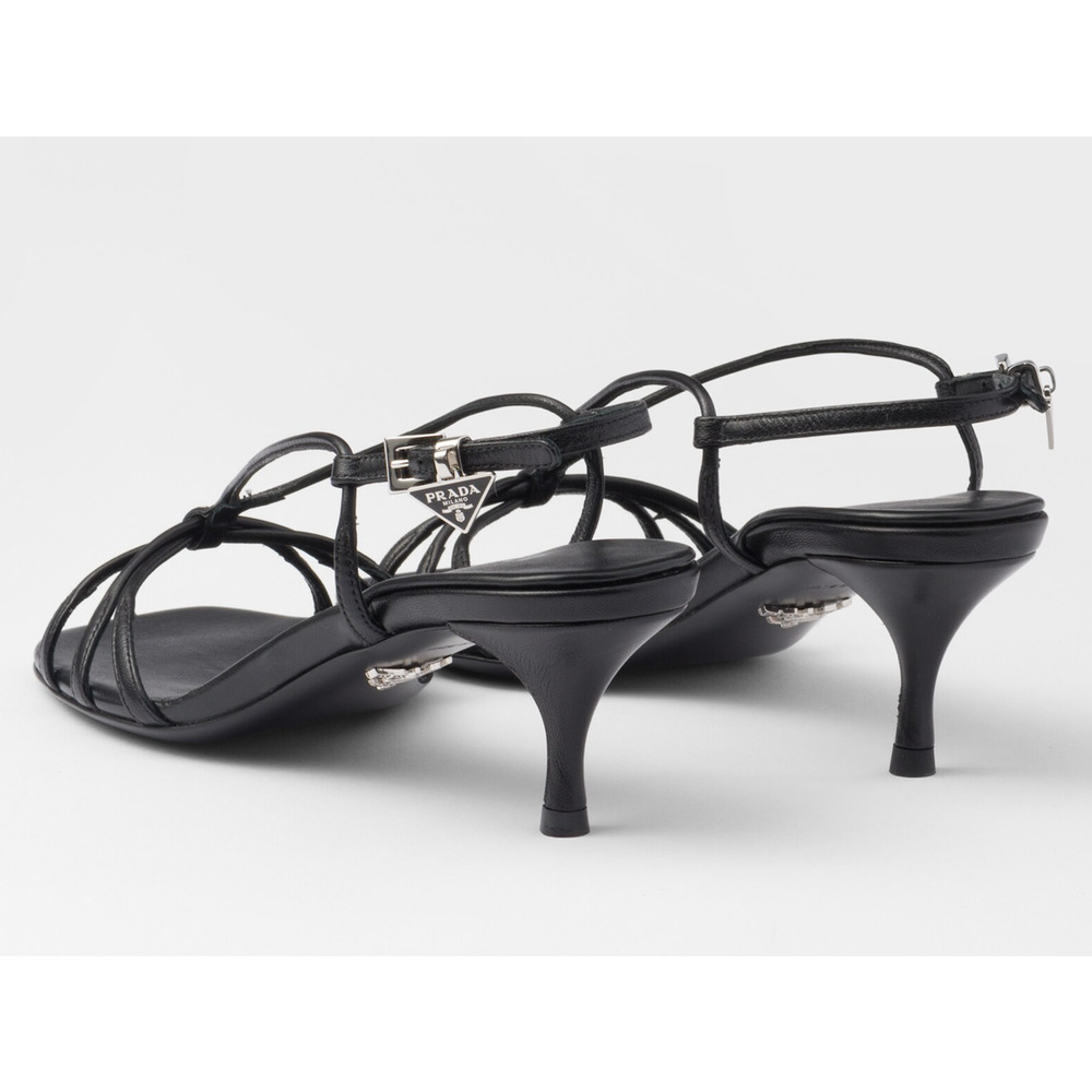 Prada Capretto Strappy 55mm Black Leather Slingback Sandal Mule Kitten Heel 36.5 - Picture 16 of 16